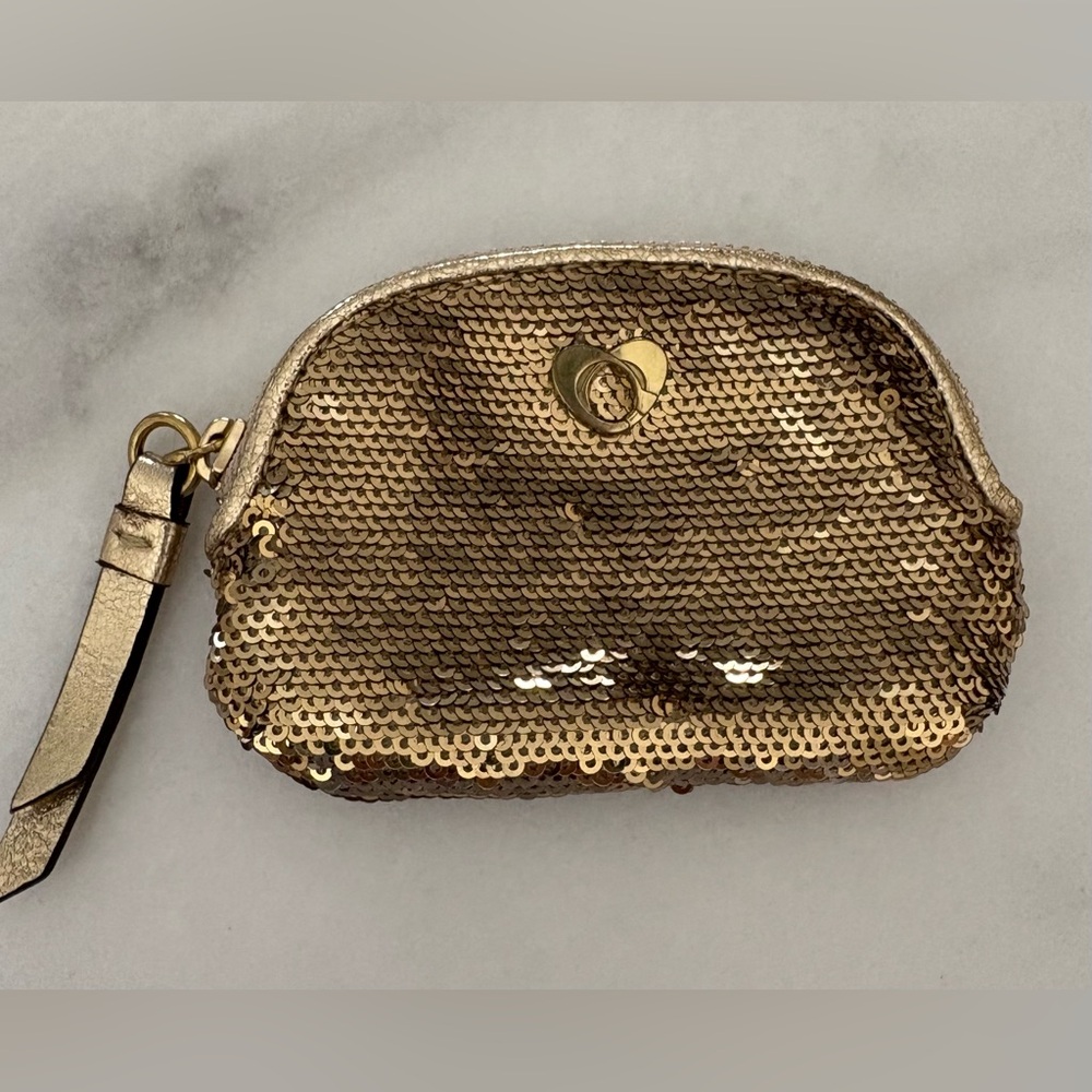 COACH Poppy Sequin Coin Purse Gold